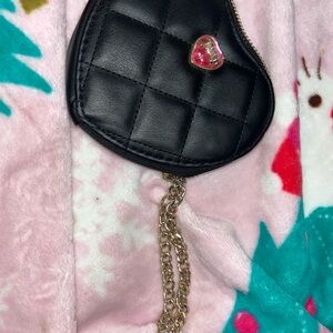 Juicy Couture Black Quilted Heart Crossbody Wallet with Gold Chain